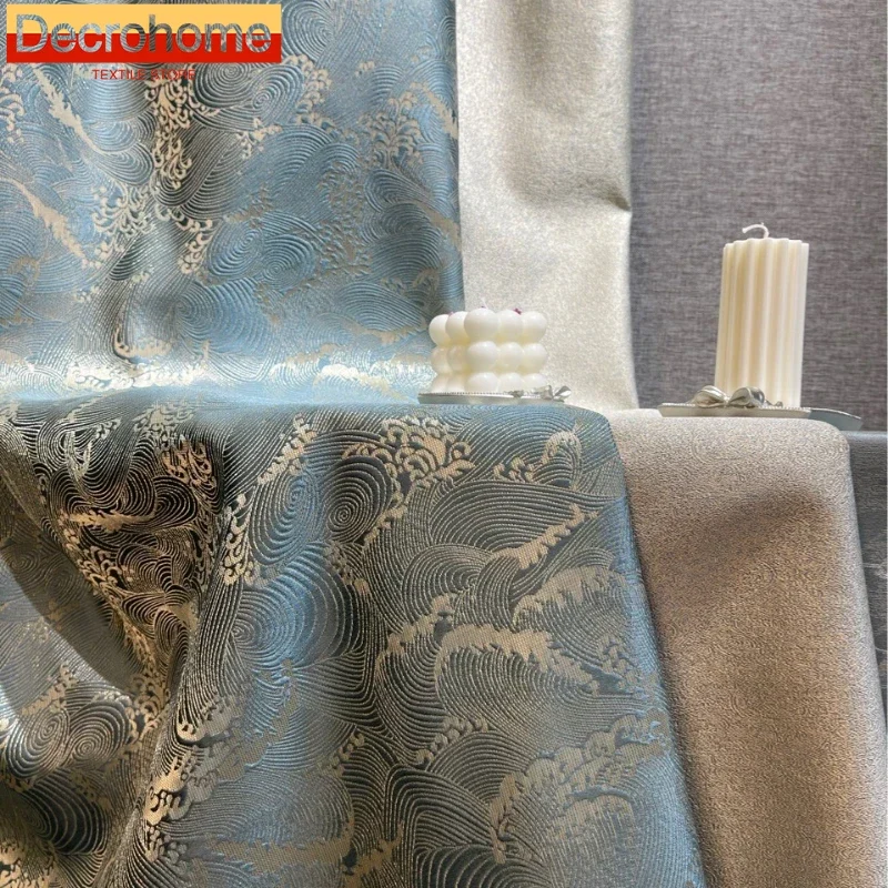 

Curtains for Living Dining Room Bedroom Chinese-style Auspicious Clouds Sea Tide Pattern High-precision Fabric Jacquard Villa
