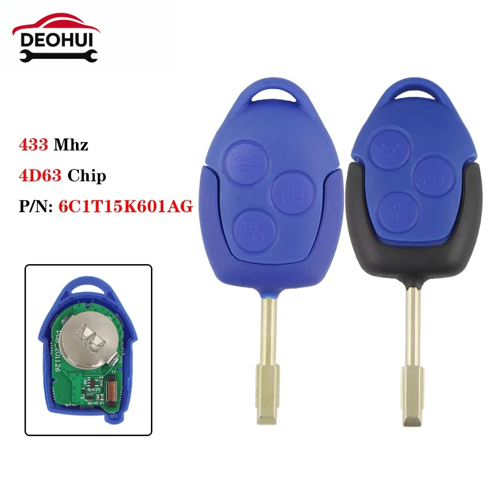 

CSDOH для Ford Transit 2006-2014, артикул: 6C1T15K601AG с синим/черным лезвием, автомобильный дистанционный ключ, 433 МГц, 4D63, 3 кнопки