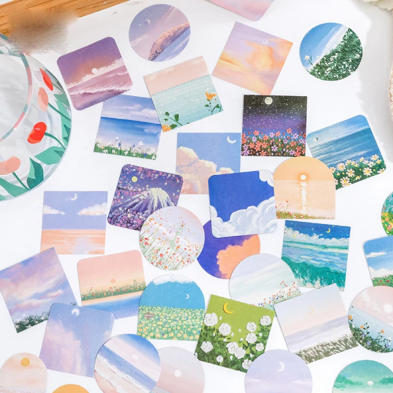 45 Pieces/box Moonlight Oil Painting Series Boxed Stickers Sealing Stickers Album Scrapbook Magazine Decoration Collage
