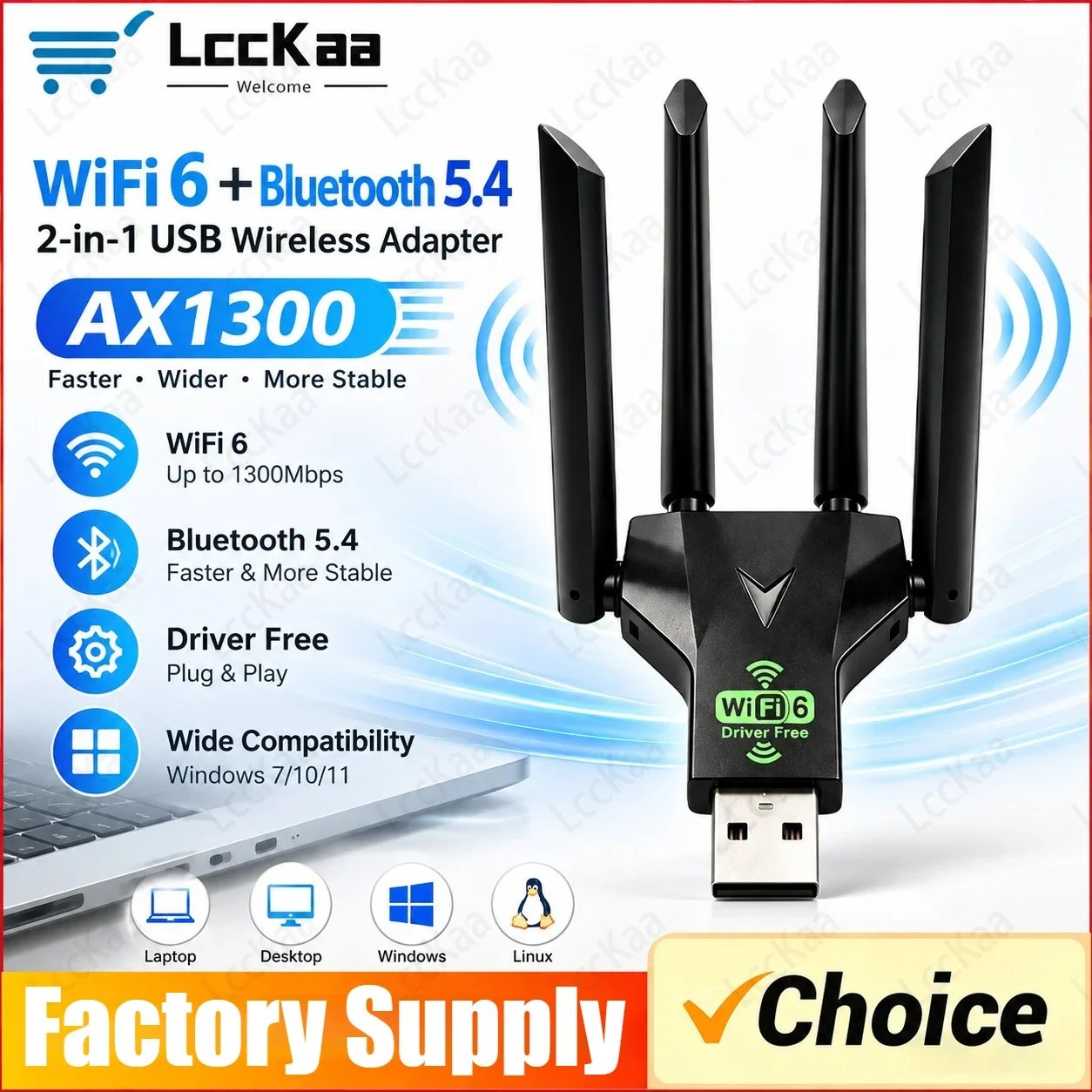 AX1300 WiFi 6 Bluetooth 5.4 USB Adapter Dual Band 2.4G/5G 1300Mbps Wireless Network Card WiFi Dongle for PC Laptop Driver Free