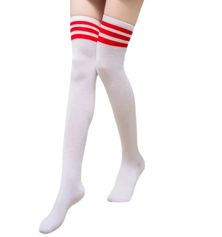 About 60cm Black White Wine Red Striped Women Long Socks Sexy Thigh High Nylon Stockings Breathable Over Knee Socks Girls