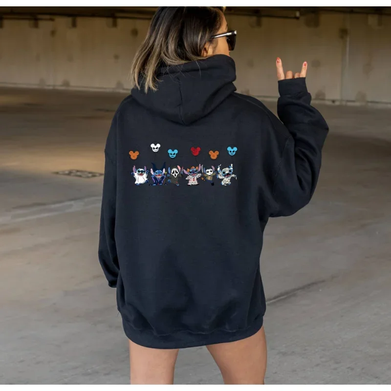 Stitch Scream Holding Balloons Halloween Sweatshirt Cute Family Disney Hoodie