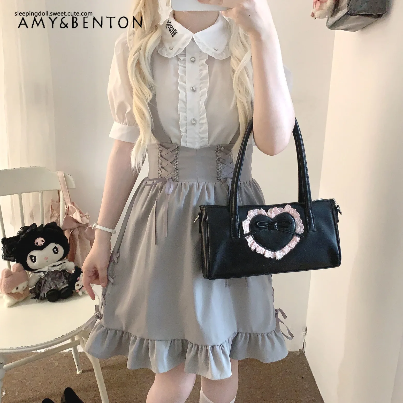 Japanese Sweet Retro Cross Lace Bow Plaid Suspender Skirt Women Summer Preppy Style Cute Lotus Leaf High Waist Slim Mini Skirt