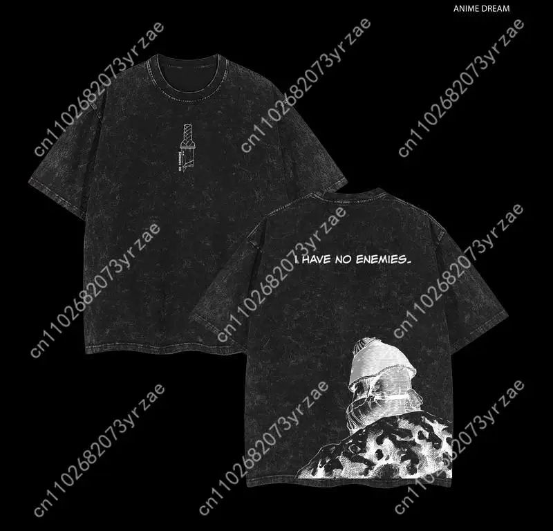 Koszulka Vinland Saga Retro Wash Męska Damska Wysokiej Jakości Vintage T-shirt Bawełniana Krótkie Rękawy Modna Koszulka Miękka Oddychająca