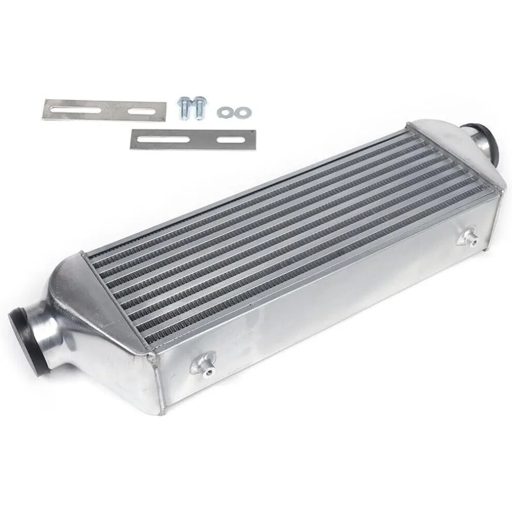 

Universal Front Mount Intercooler 27x9x4 Inch - 3 Inch Inlet/Outlet Diameter, Polished Aluminum Alloy Silver, Direct Replacement