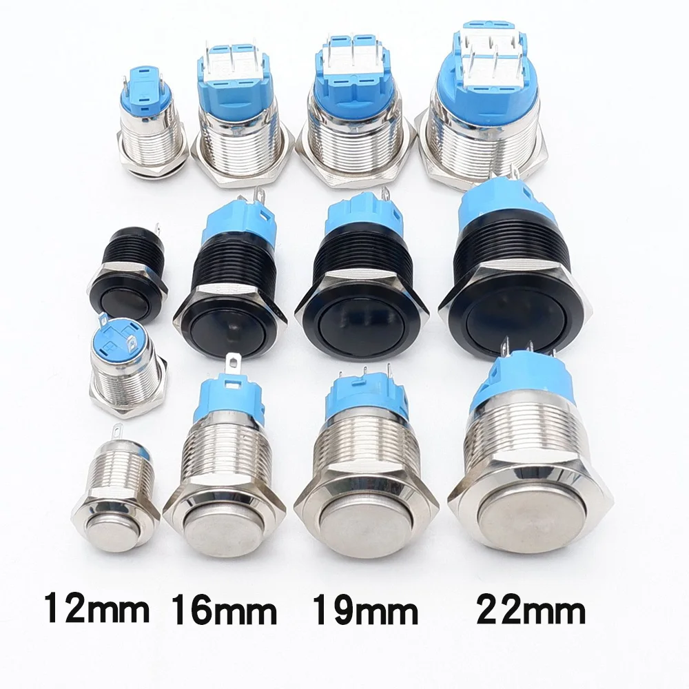 12/16/19/22mm Metal Push Button Switch Waterproof Momentary Latching  Power Switch No LED  Start Stop On/Off High Head Flat Head