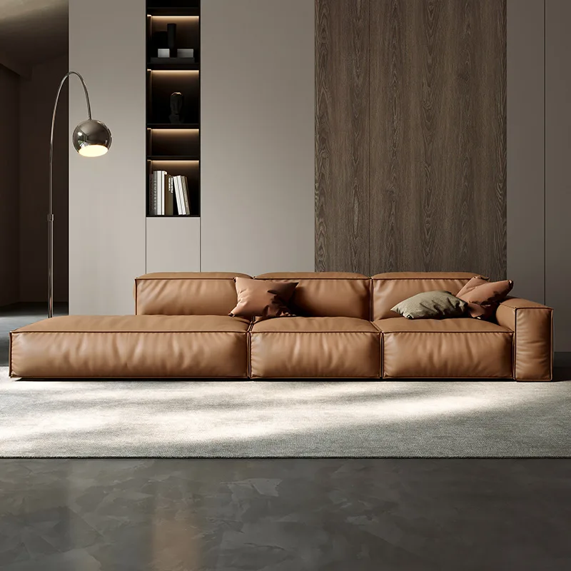 Tofu block sofa module free combination leather Italian minimalist living room square sofa first layer cowhide