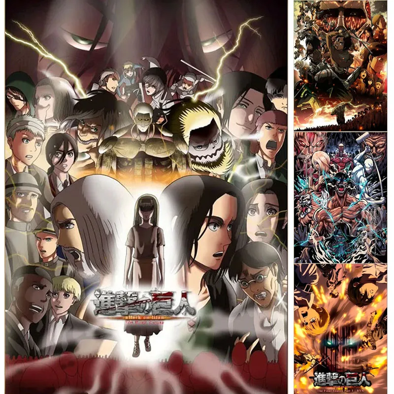 Attack on Titan Canvas Decorative Painting Frameless Cartoon Group Photo Eren Yeager Reiner Braun Printed Room Decoration Poster