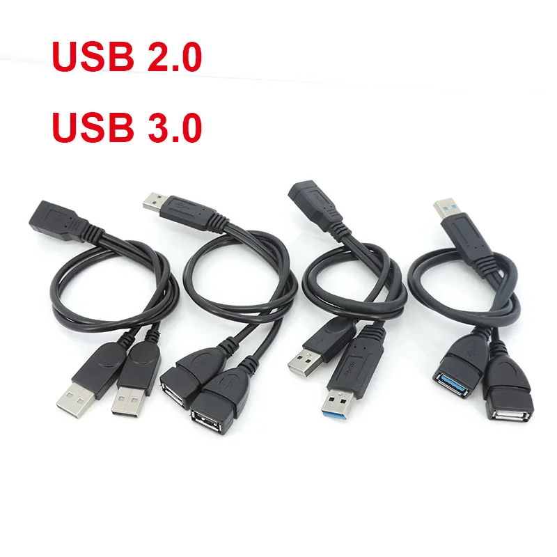 USB 2.0 3.0 Cable USB Double Splitter Adapter Wire 1 To 2 Way USB Male Female Power Extension Cable