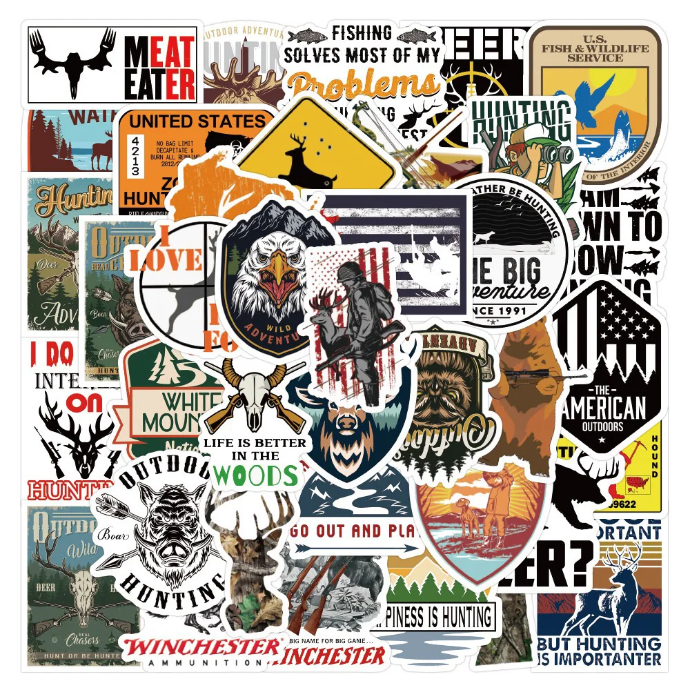 10/30/50PCS Outdoor Hunting Bow Arrow Deer Head Sticker DIY Phone Laptop Luggage Skateboard Graffiti Decals Fun for Kid Toys