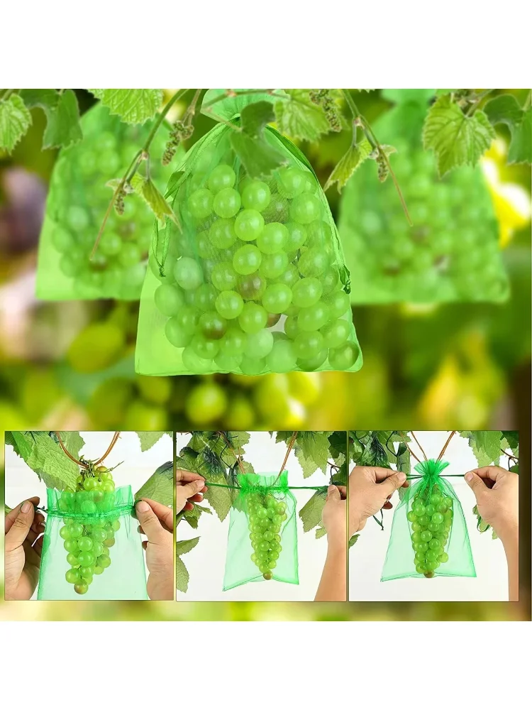 100PC Fruit Protection Bags Insect Proof Anti-Bird Drawstring Netting Bags for Fruit Trees Home Garden Plante Vegetable Grow Bag