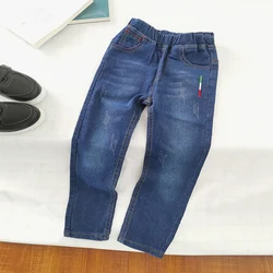 IENENS Kids Slim Jeans Teens Boy Casual Trousers Child Elastic Waist Pants 4-11 Years Fashion Solid Color Straight Denim Pants