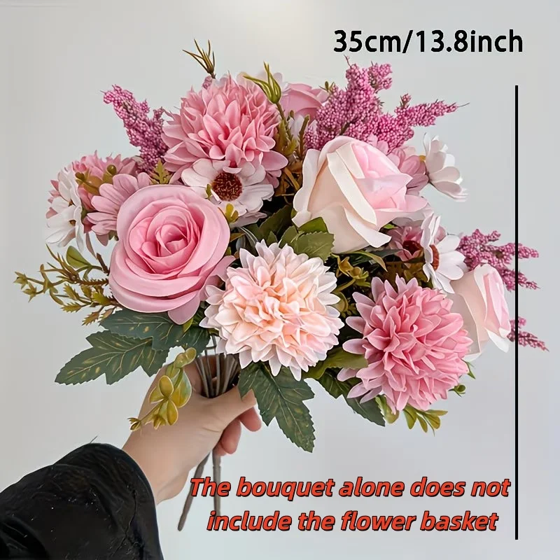 1 künstlicher Rosenstrauß (ohne Blumenkorb), handgehaltener Blumenkranz, Simulationsblume, Gänseblümchen, Hochzeitsdekorationsstrauß – Detail 2