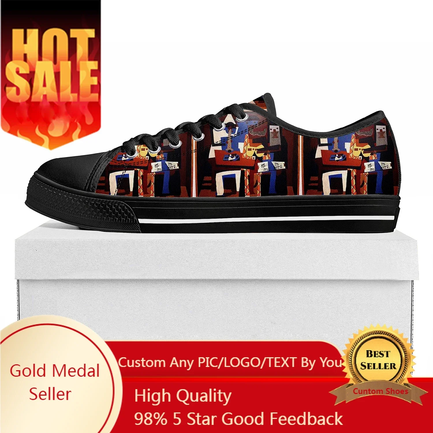 Picasso Three musicians Low Top Sneakers Mens Womens Teenager High Quality Sneaker Canvas Casual Couple Customize Shoe Black