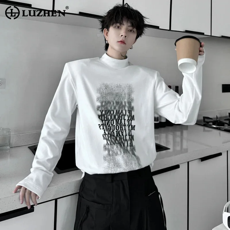 

LUZHEN Sleeve 2025 Original Streetwear Fashion Long Letter Printed T-shirts Men's Trendy Elegant Round Neck Casual Tops JY5514