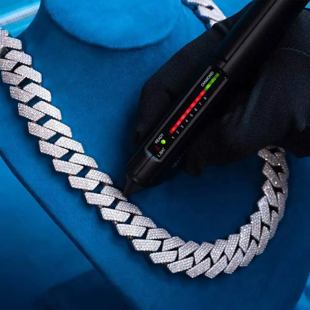 12 مللي متر مويسانيتي كوبي ربط سلسلة 16'-24' الجليد خارج الماس الهيب هوب الرجال 925 قلادة فضية #4