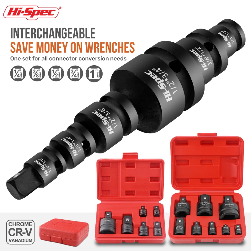Hi-Spec 8PCS/6PCS 3/8 "1/4" ซ็อกเก็ตอะแดปเตอร์ชุดอะแดปเตอร์ผลกระทบและลดชุด Cr-V เหล็กซ็อกเก็ตแปลงอะแดปเตอร์สําหรับซ่อมรถยนต์