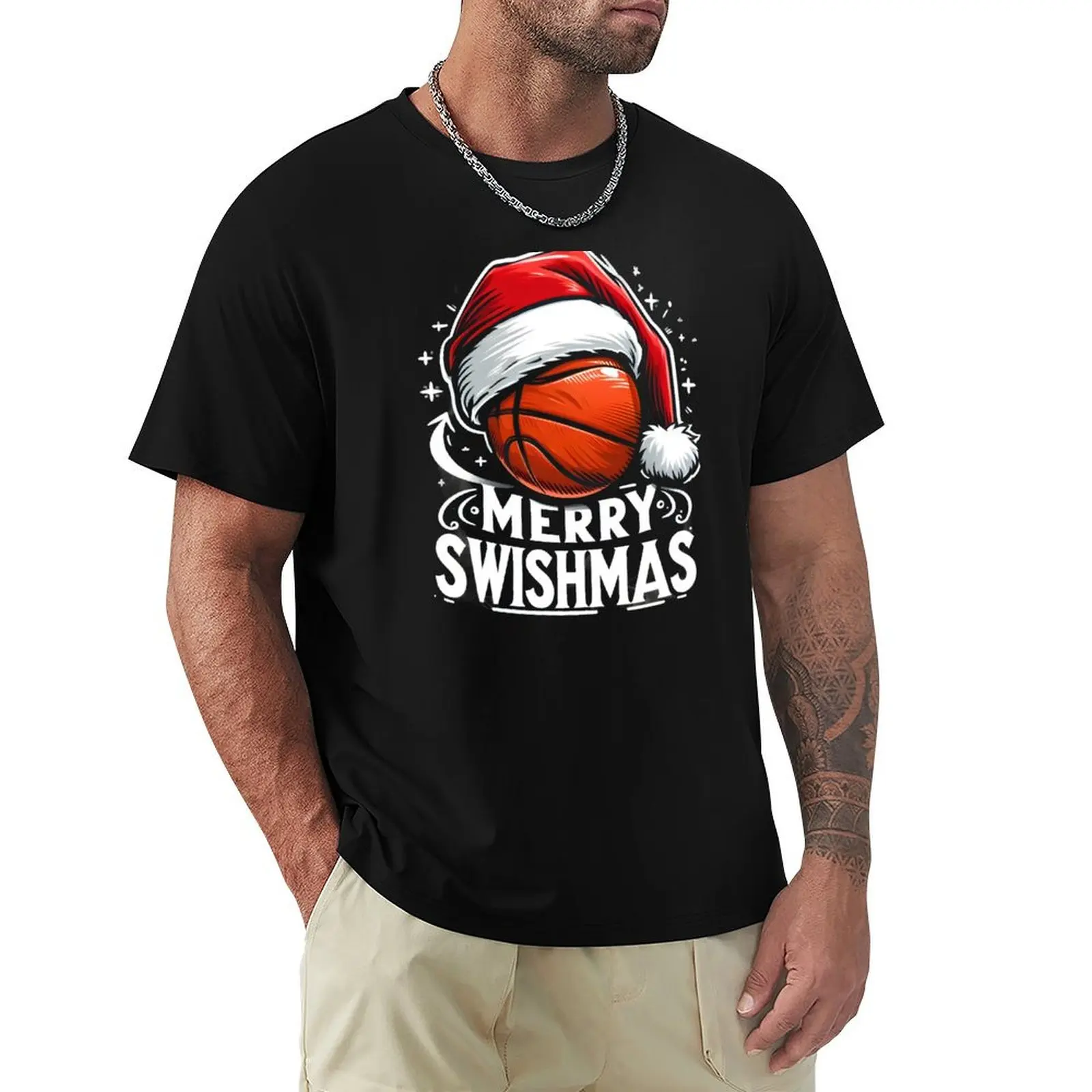 Merry Swishmas Ugly Christmas Basketball Christmas T-Shirt t shirt man plain T-Shirt