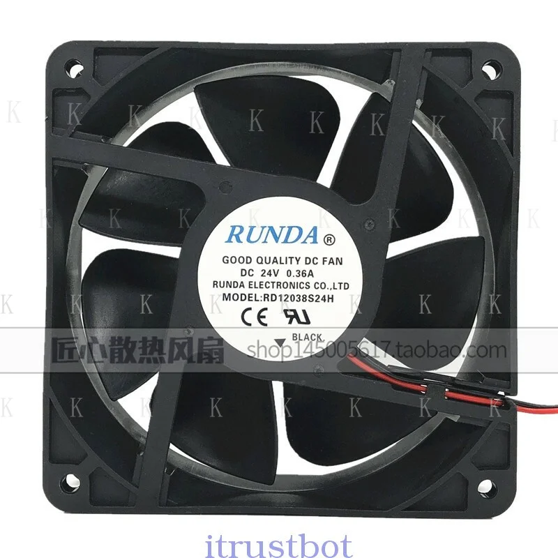 C  FOR 1 PCS RUNDA Fan RD12038B/S24H DC 24V 0.28A/0.36A 12CM 120*120*38MM 2 Wire