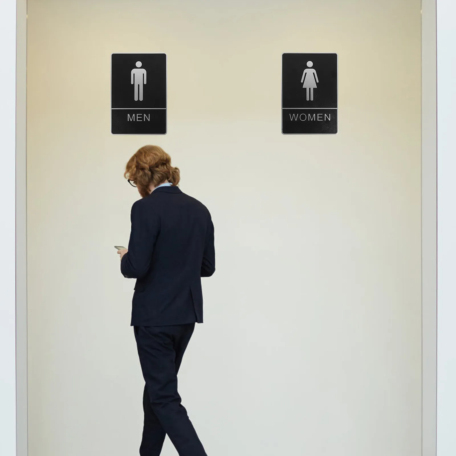 2Pcs Restroom Sign ABS Plastic Toilet Door Sign Men Women Bathroom Identification Plate for Hotels Shops Public Places