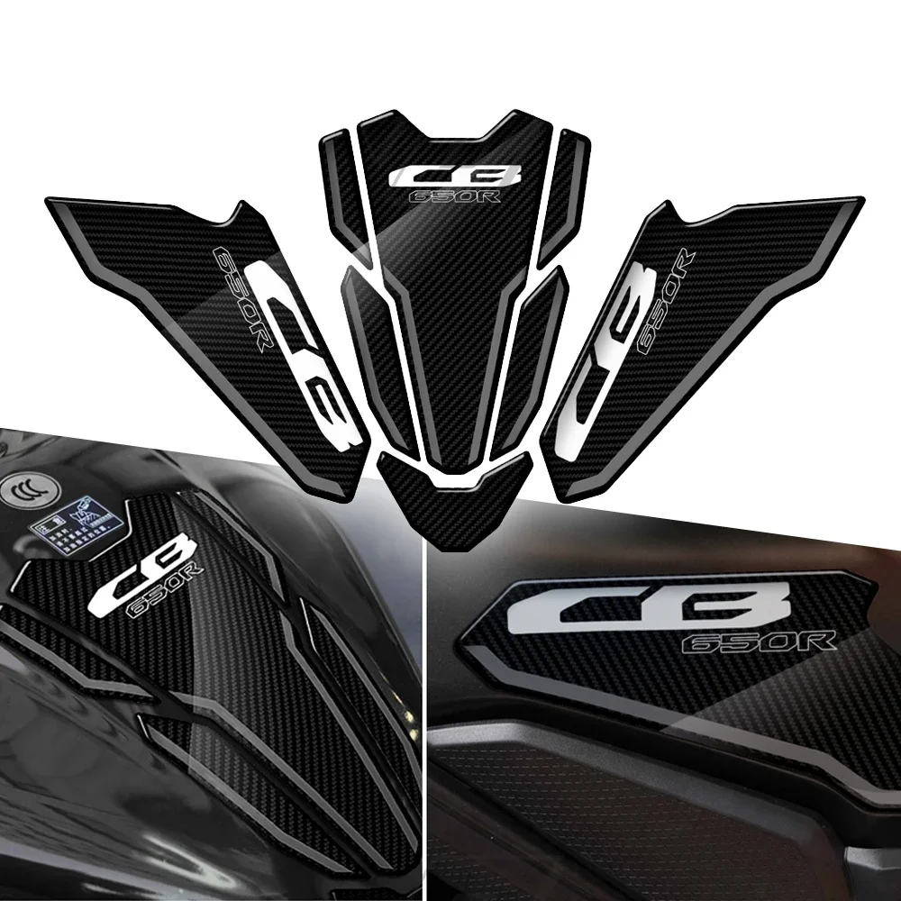 For Honda CB650R 2021-2022 3D Carbon-look Triple Yoke Defender Sticker Tank Pad Decals Motorcycle Decoration