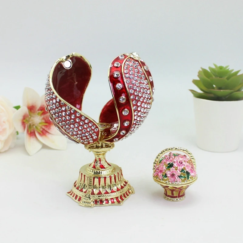 SHINNYGIFTS Easter Egg Decorative Faberge Egg Box Luxury Collection Enamel Jewelry Ornament Box Unique Home Decor Easter Gifts
