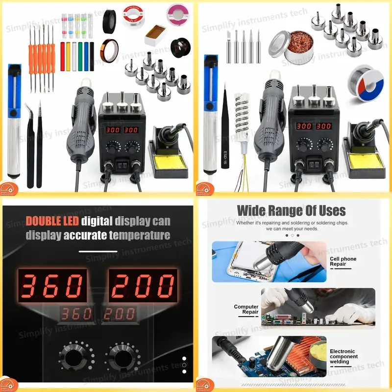8586D Soldering Station 2 in 1 750W Hot Air Gun with LCD Dual Digital Display Soldering Iron for SMD Welding Rework