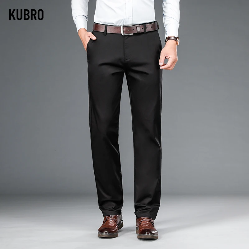 KUBRO Autumn Winter Gentleman Elegant Business Casual Pantalones Hombre Office Straight Cargo Pants High Quality Men's Clothing