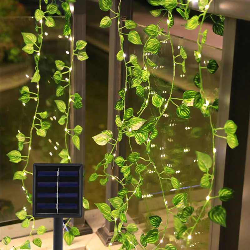 

Solar Artificial Leaf Led String Flower Lights Garland Christmas Decoration Outdoor Room Curtain Lamp Wedding Party Garden Decor
