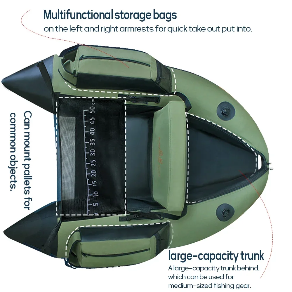 مجموعة قارب صيد محمولة قابلة للنفخ لشخص واحد، وسادة هوائية مزدوجة احترافية ذات طفو قوي وآمنة وعملية لصيد الأسماك والتجديف بالكاياك