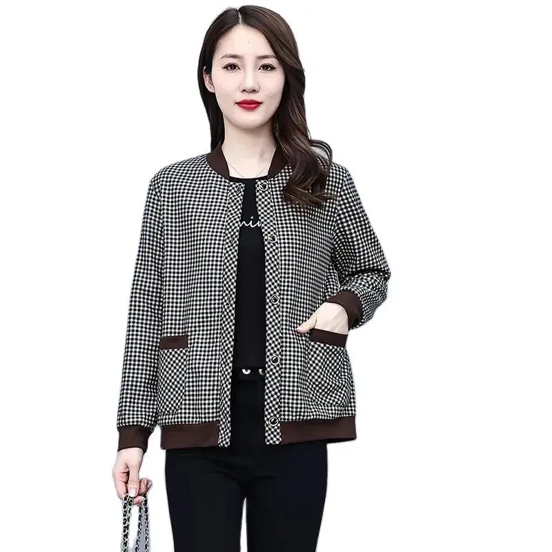 Fashion Middle-Aged Elderly Women's Coat Top 2023 New Autumn Winter dd Velvet Plaid coat Elegant Single Breasted Shirt Jacket