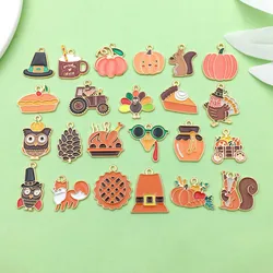 20/23pcs Enamel Thanksgiving Charms Alloy Turkey, Owl, Squirrel, Pumpkin, Pie Design Pendants for DIY Jewelry Making Accessories