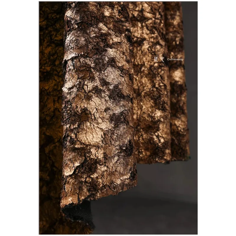 Bronze Crack Hot Stamping Creative Fur Metal Felt Woolen Fabric Plush Jacket Clothing Designer Fabric