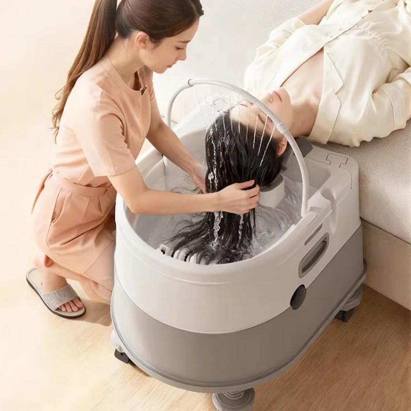 Portable Hair Wash Basin, Shampoo Tray for Elderly Women Bedridden Patients, Inflatable Shower Rinse Pan for Home Hospital Care