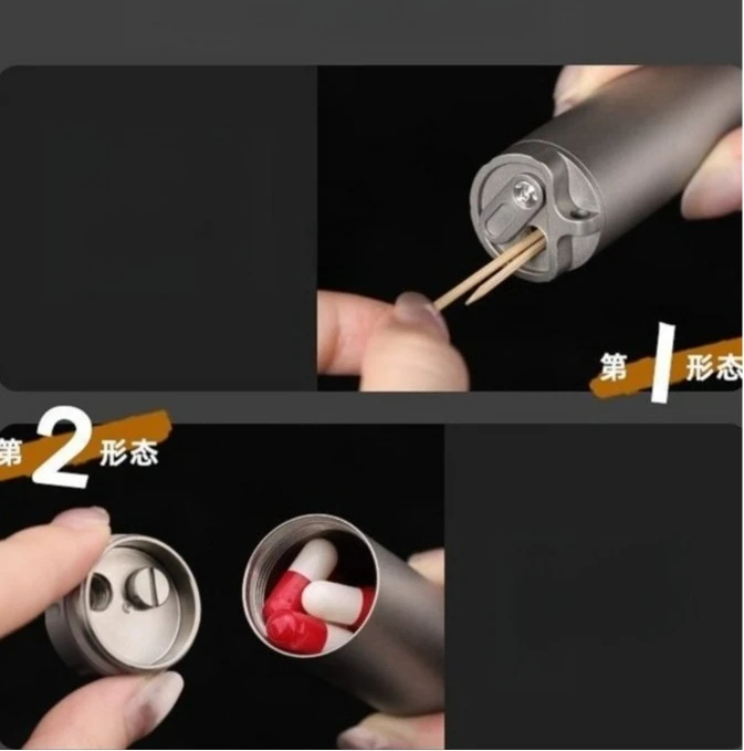 Pure Titanium Portable Medicine Box Sealed Compartment Outdoor First Aid Waterproof Household Flip Toothpick Tube