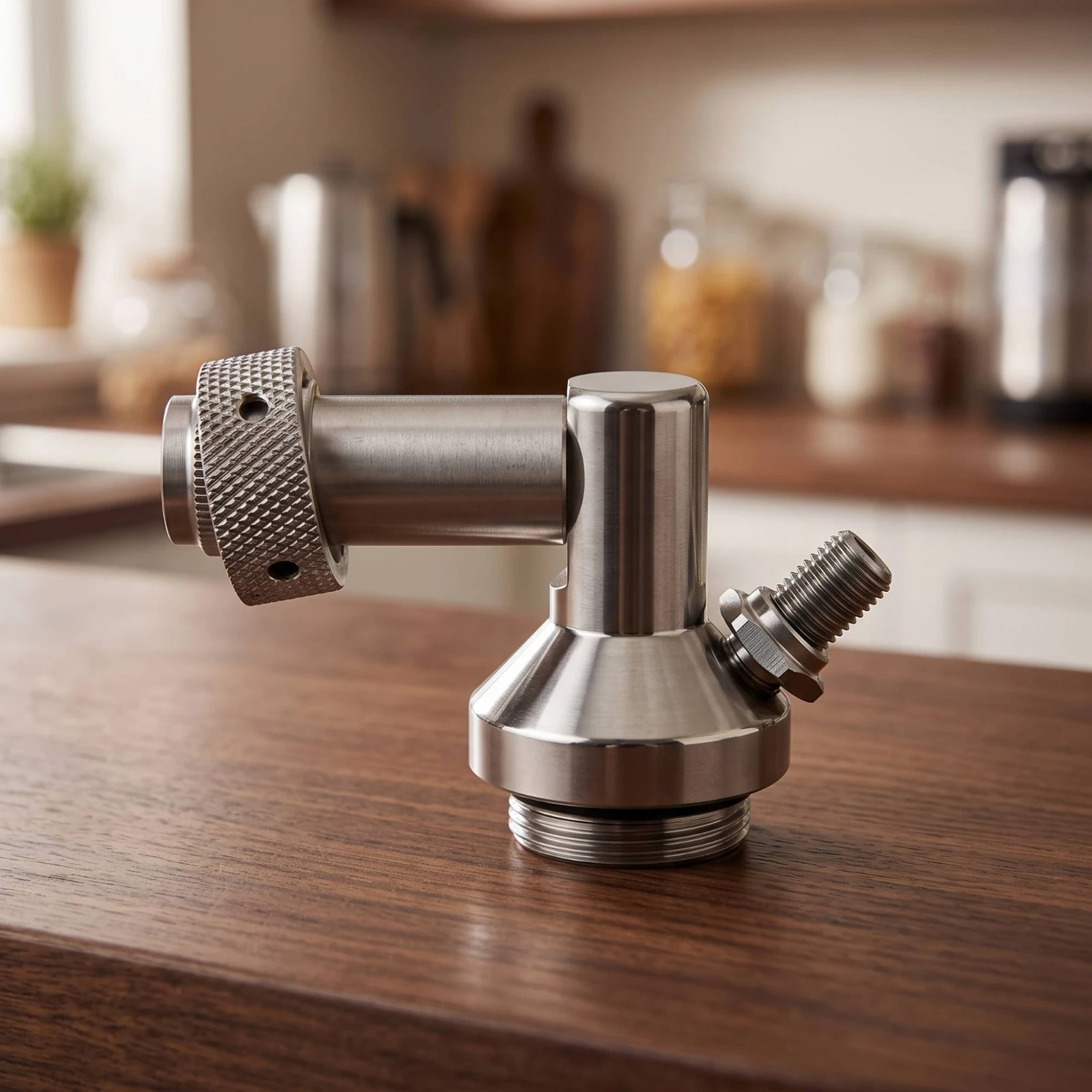 Keg Tap with Threaded Connector 90-Degree Keg Tap Head Hardware Compact Knurled for Homebrewers, Kegerator, Home Bar