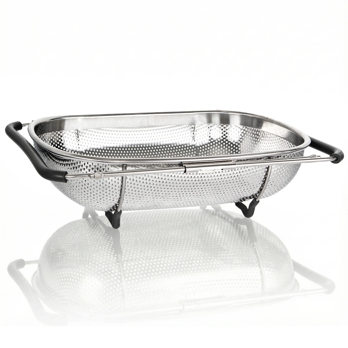 

tastyWay 1 Set Stainless Steel Over Sink Colander with Telescopic Handle - Metal Mesh Strainer Basket for Washing Fruits & Veget