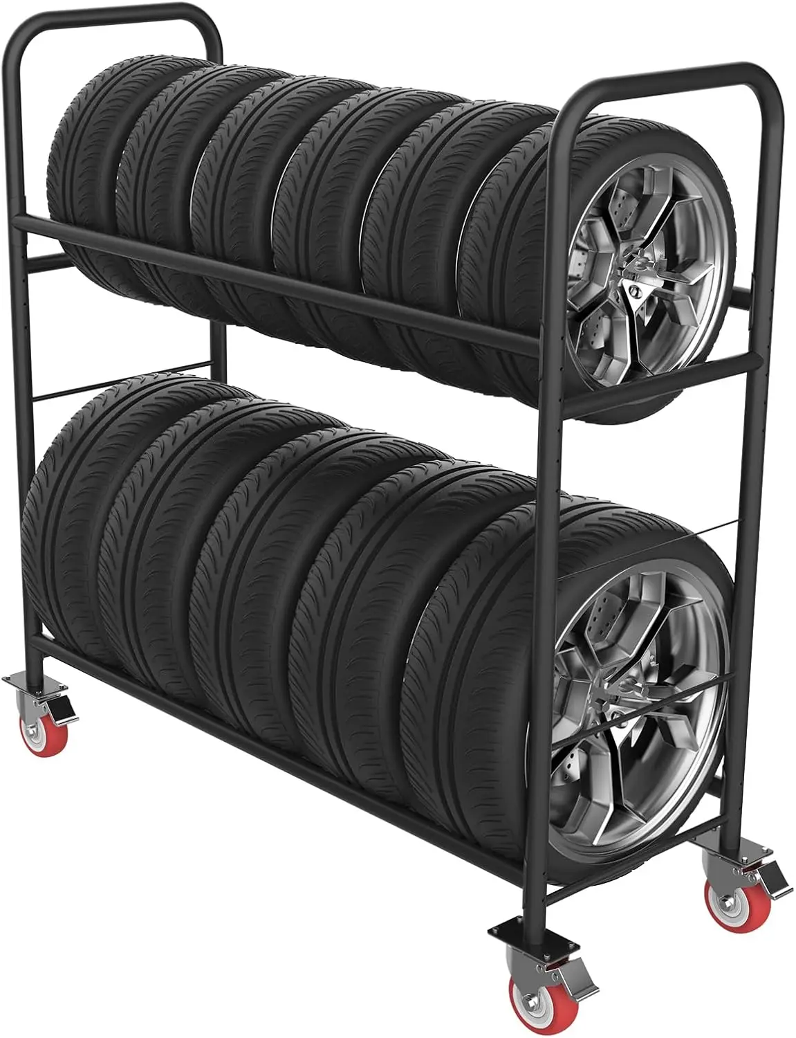 

Tire Storage Rack with Protective Cover - Adjustable Metal Tire Rack for Indoor/Outdoor Use - 58" H x 55.5" W x 17.5" D