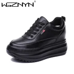 2024 Designer Platform Wedge Female Women 8CM Heels Sneakers Chunky Spring Autumn Shoes Women Genuine Leather Casual Black Shoes