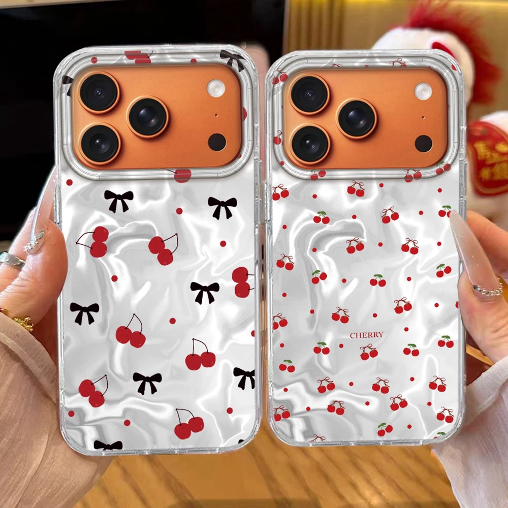 INS Girl Luxus-Handyhülle für iPhone 17 Pro Max Air 16 16e 15 14 13 12 7 8 Plus XS XR SE 2022 Niedliche Kirsch-Schutzhülle gegen Stürze
