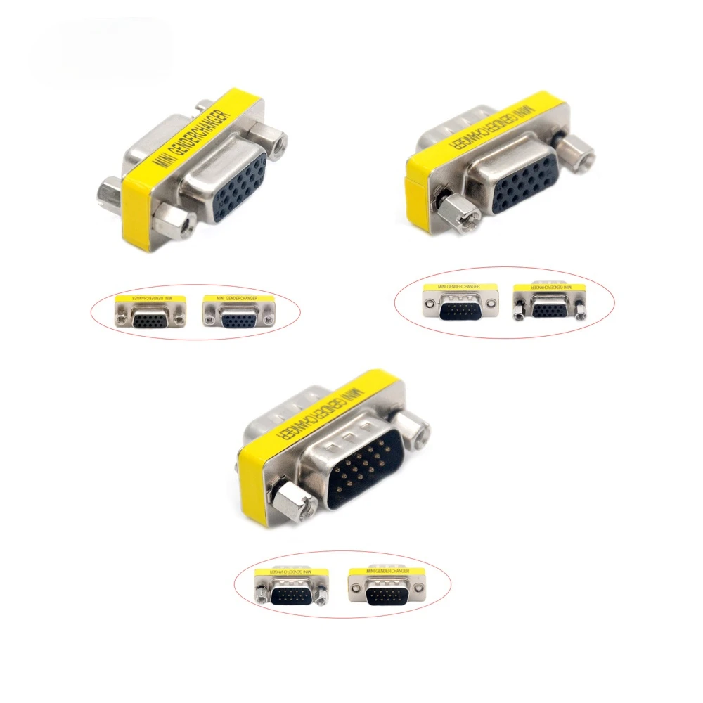 15 Pin D-Sub VGA HD SVGA Male Female DB15 MINI Gender Changer Adapter PC VGA Female Connector M/M M/F F/F Cable Extend Converter