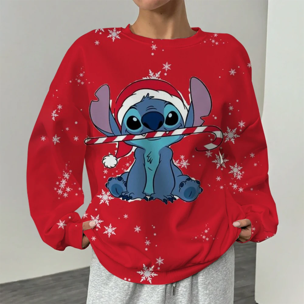 New Merry Christmas Disney Stitch and Mickey Minnie Fall Harajuku Crew Neck Casual Women's/Men's Long Sleeve Sweatshirt Top Y2K