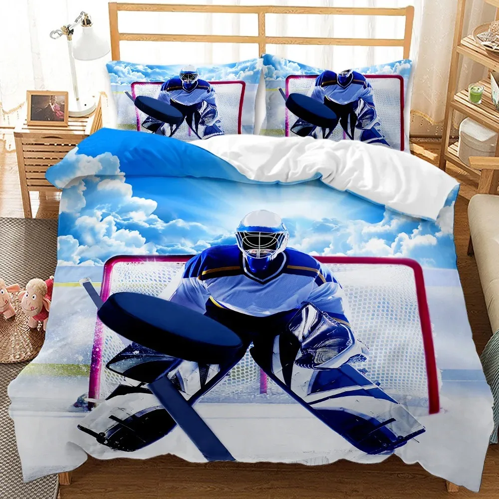 

Ice Hockey Duvet Cover Set Twin Hockey Sport Player Bedding Set Winter Extreme Sport Game Polyester Comforter Cover Set King