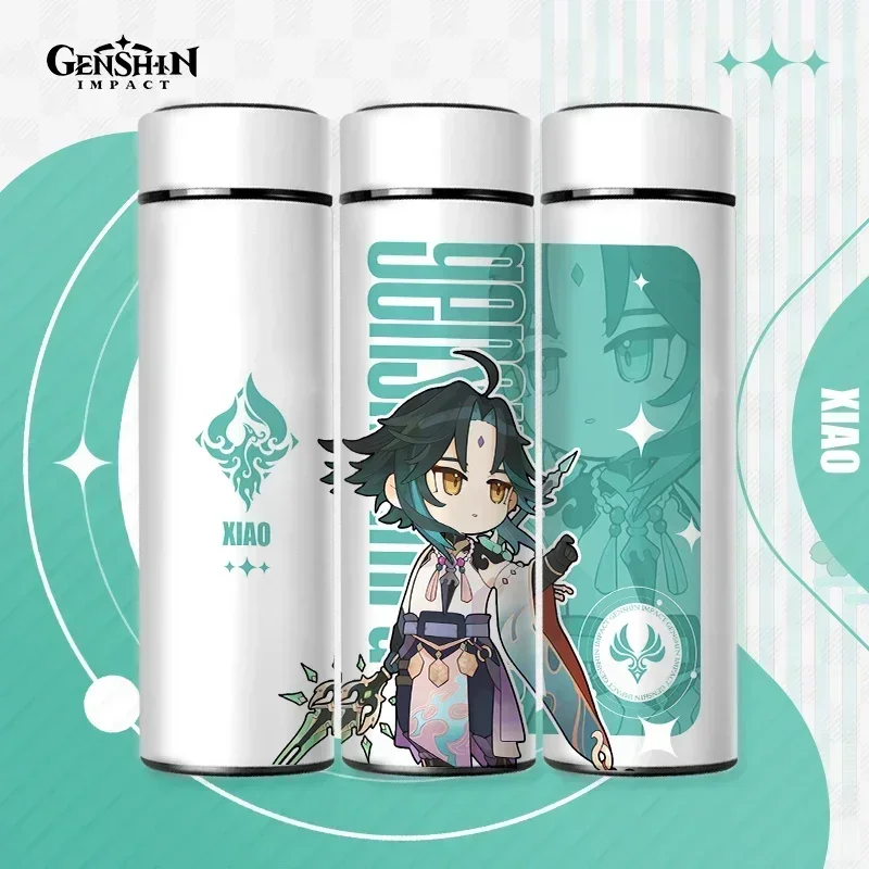 500ml Genshin Impact Kawaii Anime Figure Zhongli Hutao Xiao Venti 304 Stainless Steel Digital Display Thermos Cup Water Cup