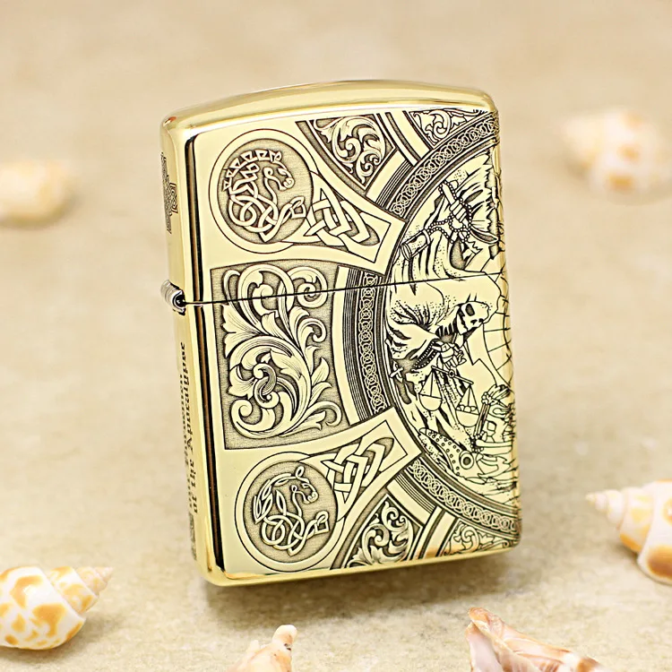 

Genuine Zippo Four Horsemen oil lighter copper windproof cigarette Kerosene lighters Gift with anti-counterfeiting code