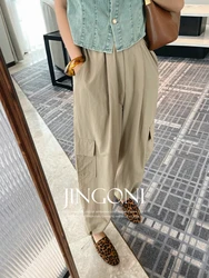 Long Pants Cargo Wide Leg Y2k Woman Clothing 2024 Summer Korean Fashion Style Elegant Vintage Trousers High Waist Chic Casual