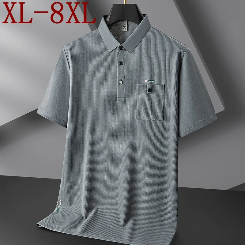 

8XL 7XL 6XL 2025 New Summer Top Grade Luxury Polo Shirt Men Tops Tees Fashion Mens Shirts With Pocket Casual Loose T-shirt Man