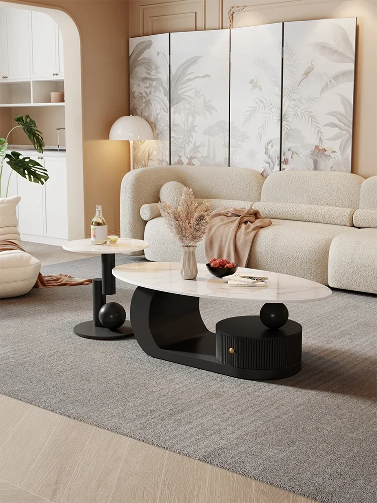 Cream style elliptical rock plate coffee table creative minimalist circular edge table combination