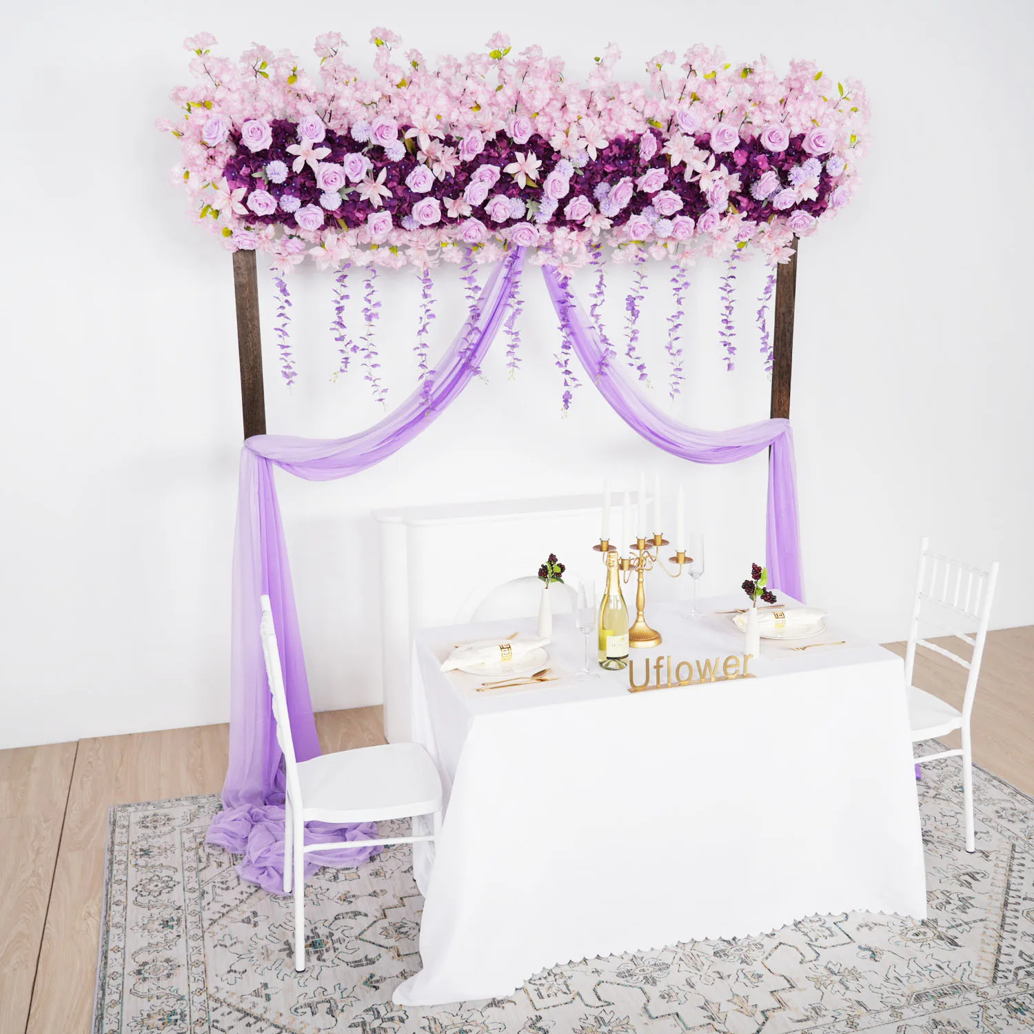 

Uflower 240cm Flower Row Arch Rose White Hydrangea Flower Artificial Green Plants Row Wedding Backdrop Floral Wall Party Props