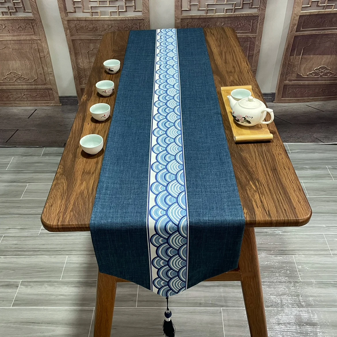 Cotton linen classical jacquard pattern table runn tea mat vintage table runner cabinet dustproof towel tea table cloth cup mat